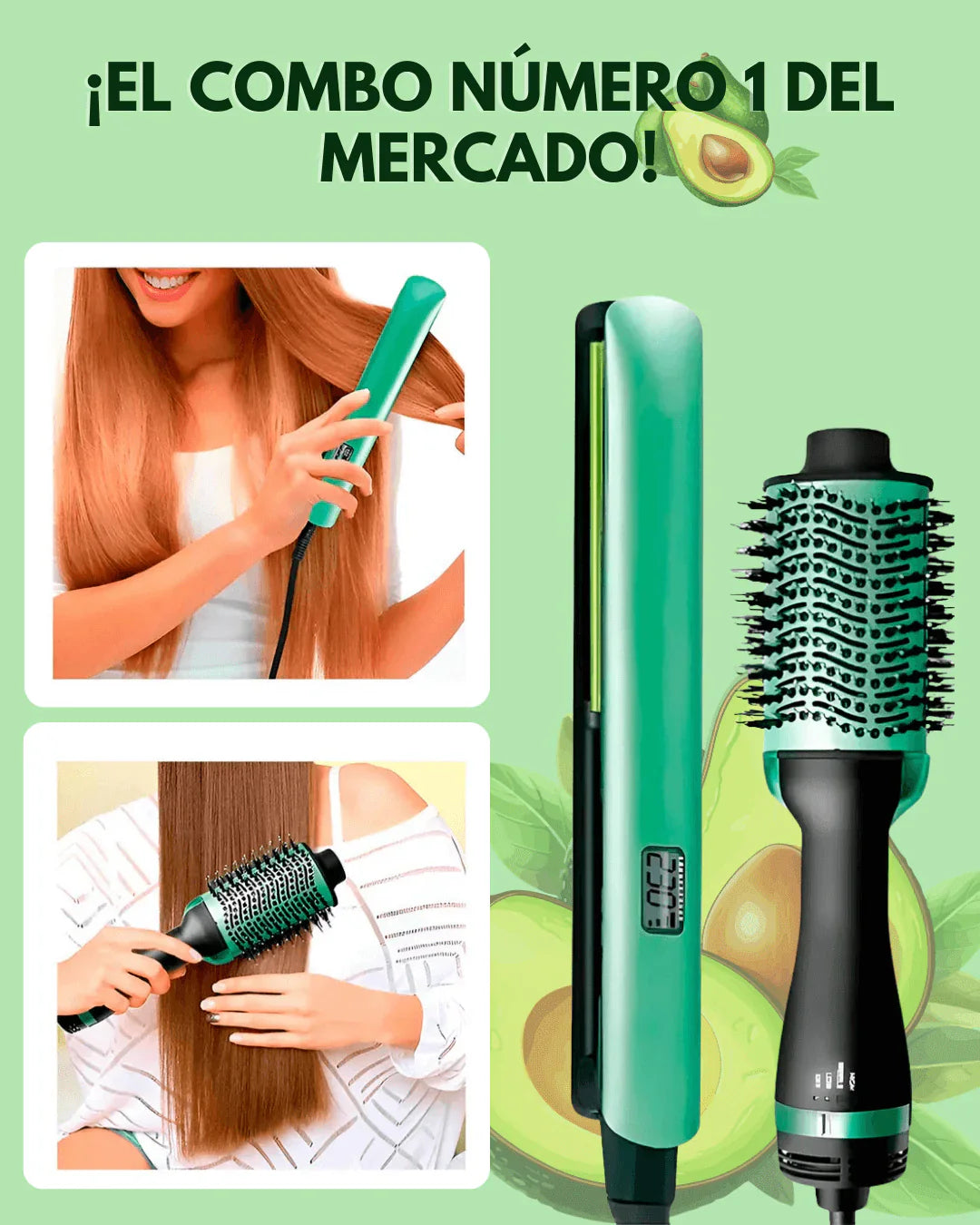 COMBO PLANCHA Y CEPILLO SECADOR AGUACATE + ENVIO GRATIS